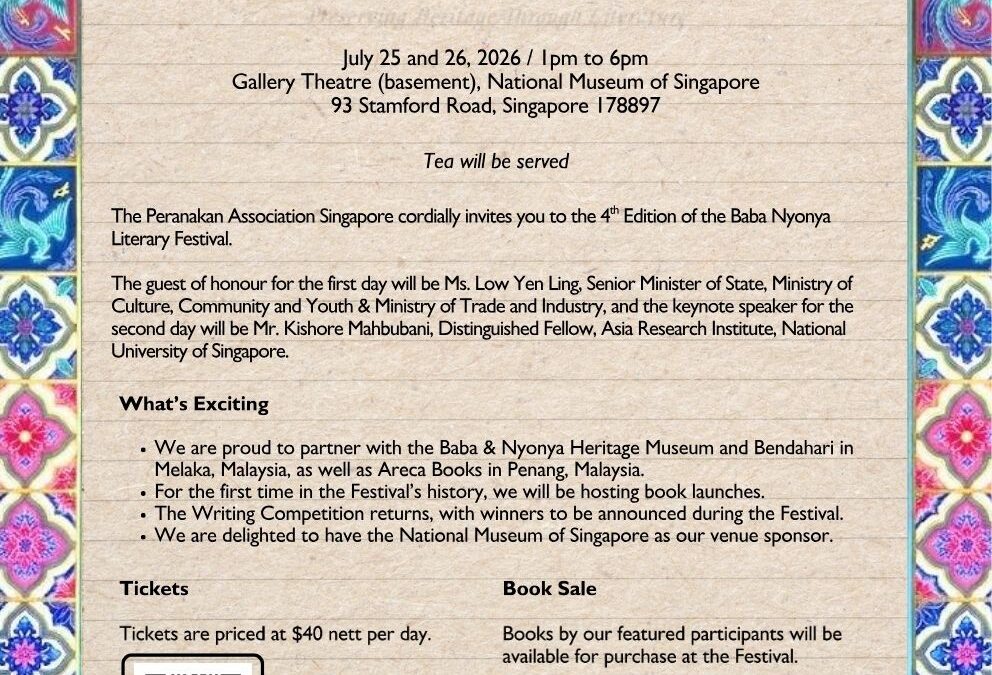 BABA NYONYA LITERARY FESTIVAL 2026 BY THE PERANAKAN ASSOCIATION SINGAPORE